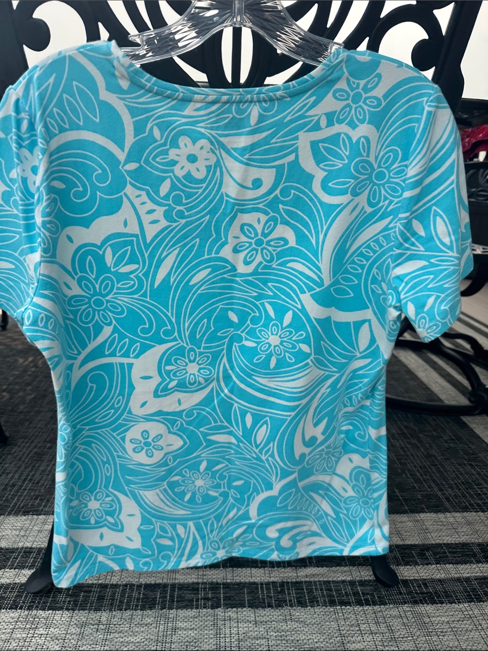 Talbots Turquoise and White Floral-Print Short Sleeve Tee - Picture 4 of 4